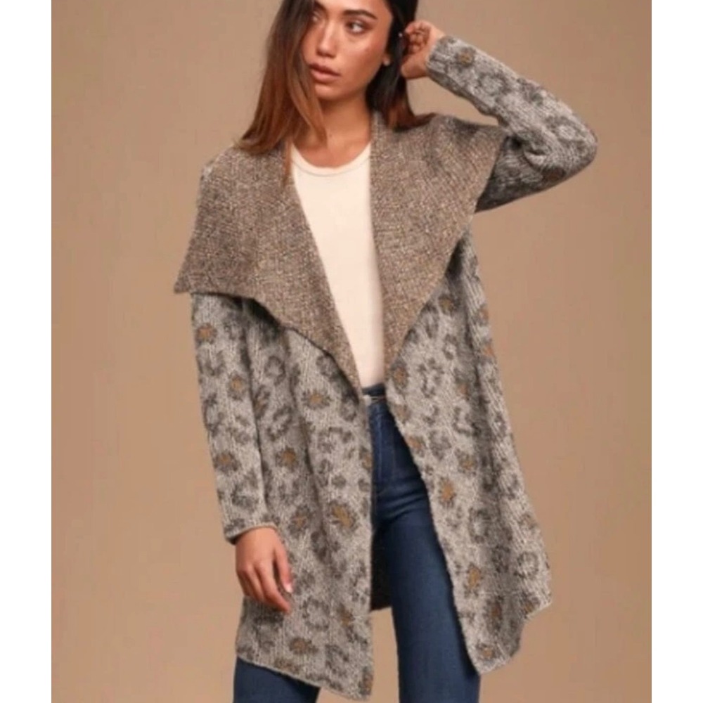 Cupcakes and Cashmere Animal Print Knit Cardigan Sweater Open Front Women's
